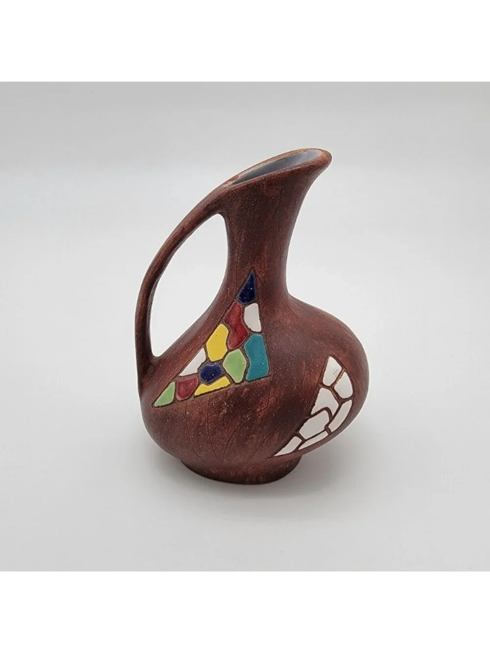 Vintage MCM Keramos Made in Israel Judaica Pottery Mosaic Ewer Pitcher